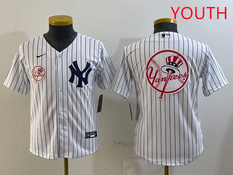 Youth New York Yankees Blank White Stripe Game 2025 Nike MLB Jersey style 14->youth mlb jersey->Youth Jersey